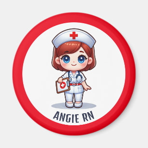 Cute Manga Nurse Redhead Blue Eyes Custom Magnet