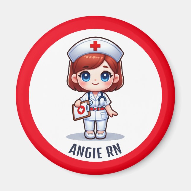 Cute Manga Nurse Redhead Blue Eyes Custom Magnet (Front)