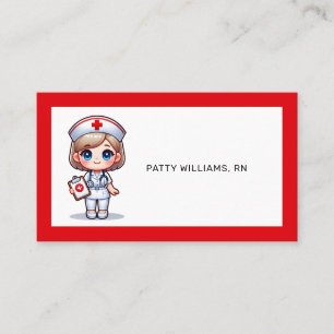 Cute Manga Nurse with Blonde Hair Blue Eyes Custom Business Card