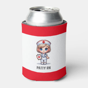 Cute Manga Nurse with Blonde Hair Blue Eyes Custom Can Cooler