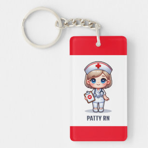 Cute Manga Nurse with Blonde Hair Blue Eyes Custom Key Ring