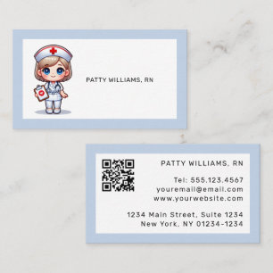 Cute Manga Nurse with Blonde Hair QR Code Business Card