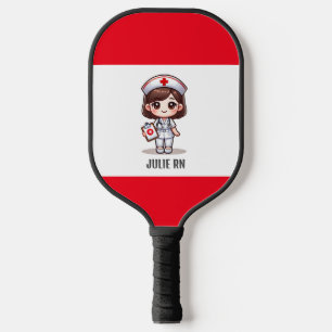Cute Manga Nurse with Brown Hair Brown Eyes Custom Pickleball Paddle