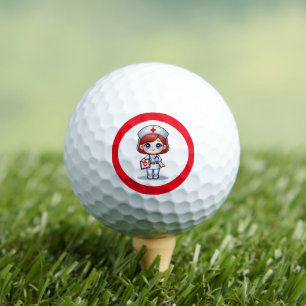 Cute Manga Nurse with Red Hair Blue Eyes Custom Golf Balls