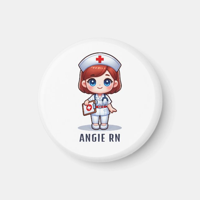 Cute Manga Redhead Nurse Caricature Personalised Magnet (Front)