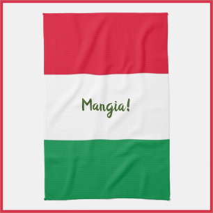 Cute Mangia! Red White and Green Italian Flag Tea Towel