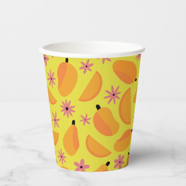 Cute mango fruit and flowers pattern  paper cups (Front)