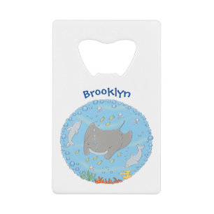 Cute manta ray and bubbles cartoon illustration