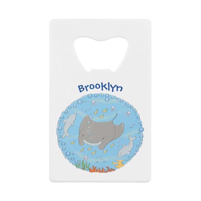 Cute manta ray and bubbles cartoon illustration (Front)