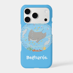 Cute manta ray and bubbles cartoon illustration