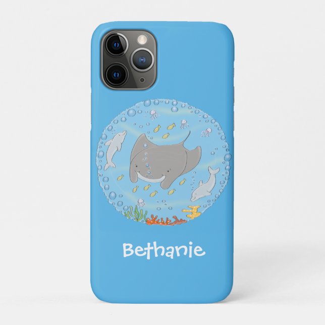 Cute manta ray and bubbles cartoon illustration Case-Mate iPhone case (Back)