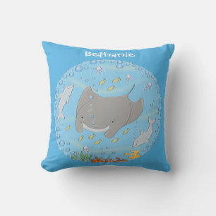 Cute manta ray and bubbles cartoon illustration cushion