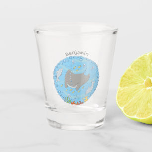 Cute manta ray and bubbles cartoon illustration shot glass