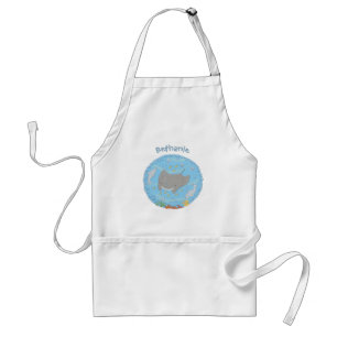 Cute manta ray and bubbles cartoon illustration standard apron