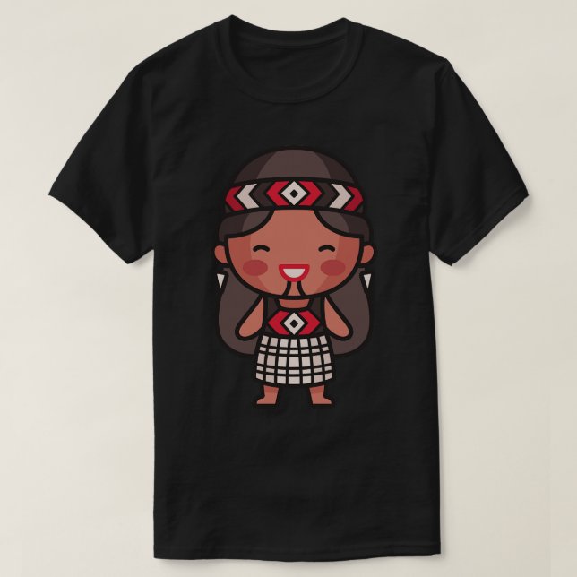 Cute Maori Girl toon Character T-Shirt (Design Front)