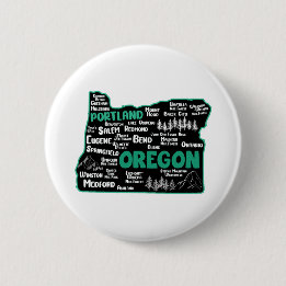 Cute map of Oregon, Portland, Salem, Eugene, 6 Cm Round Badge