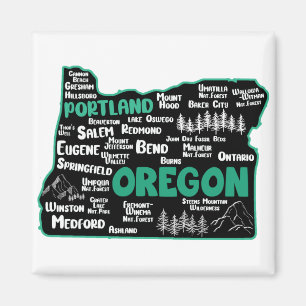 Cute map of Oregon, Portland, Salem, Eugene, Magnet