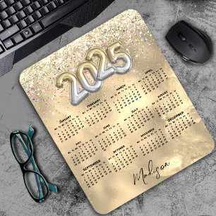 Cute marble art gold faux glitter 2025 calendar  mouse pad