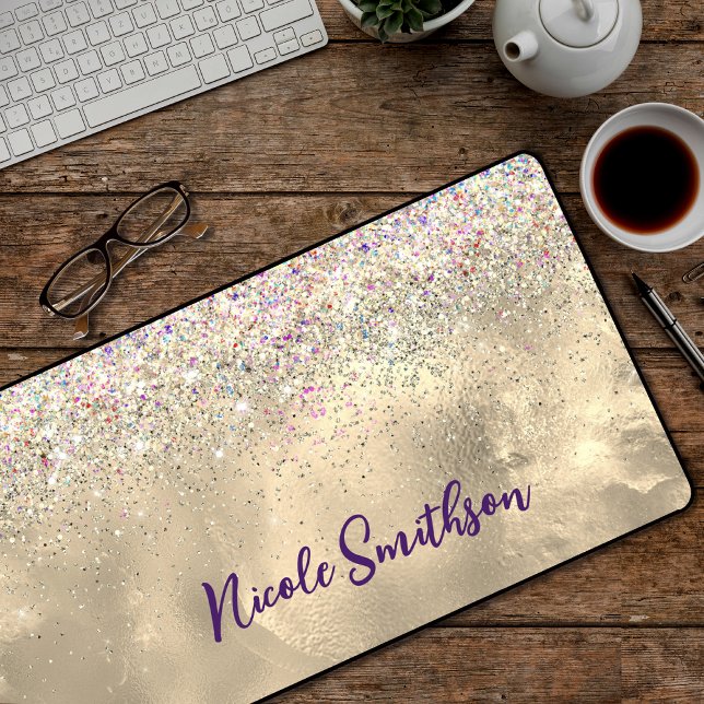 Cute marble art gold faux glitter desk mat (Creator Uploaded)