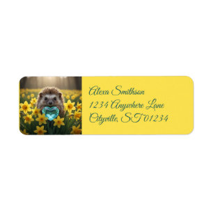 Cute March Hedgehog with Aquamarine Heart Return Address Label