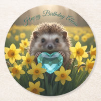 Cute March Hedgehog with Aquamarine Heart