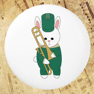 Cute Marching Bunny Trombone Player Green Gold Ceramic Knob