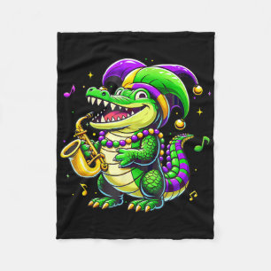 Cute Mardi Gras Alligator Jester Hat Carnival Para Fleece Blanket