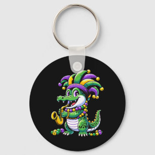 Cute Mardi Gras Alligator Jester Hat Carnival Para Key Ring