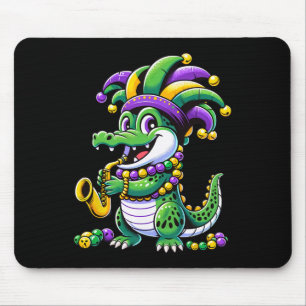 Cute Mardi Gras Alligator Jester Hat Carnival Para Mouse Pad