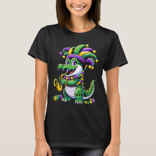 Cute Mardi Gras Alligator Jester Hat Carnival Para T-Shirt