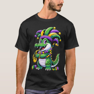 Cute Mardi Gras Alligator Jester Hat Carnival Para T-Shirt