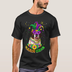 Cute Mardi Gras Bernard Dog Dad Dog Mum Mask Beads T-Shirt