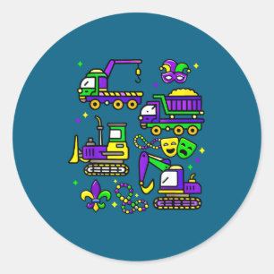 Cute mardi gras construction trucks excavator toys classic round sticker