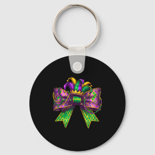 Cute Mardi Gras Coquette Bow Fat Tuesday Kids Girl Key Ring