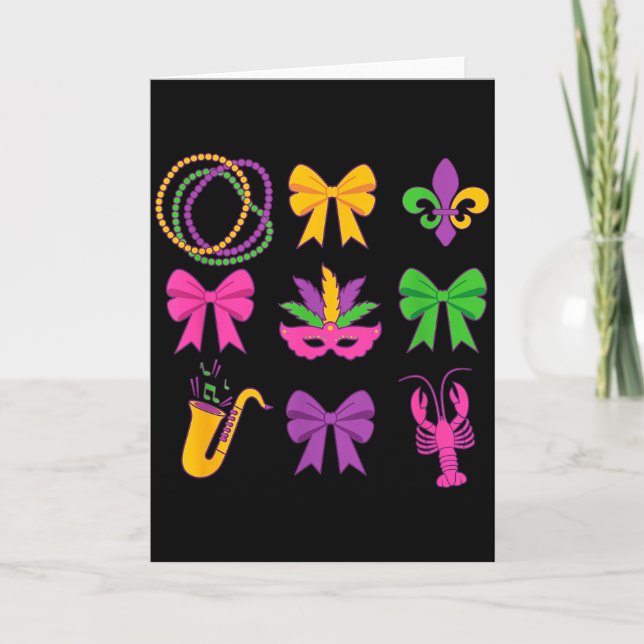 Cute Mardi Gras Coquette Bows  Card (Front)