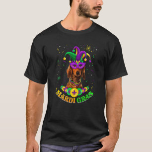 Cute Mardi Gras Dachshund Dog Dad Dog Mom Mask Bea T-Shirt
