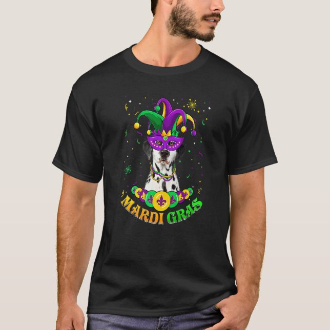 Cute Mardi Gras Dalmatian Dog Dad Dog Mom Mask Bea T-Shirt (Front)