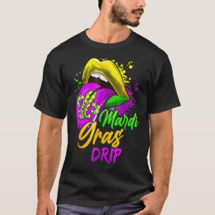Cute Mardi Gras Dripping Lips Mardi Gras Drip Col T-Shirt