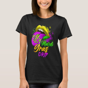 Cute Mardi Gras Dripping Lips Mardi Gras Drip Col T-Shirt