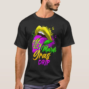 Cute Mardi Gras Dripping Lips Mardi Gras Drip Colo T-Shirt