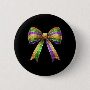 Cute Mardi Gras Fat Coquette Bow Tuesday Kids Girl 6 Cm Round Badge