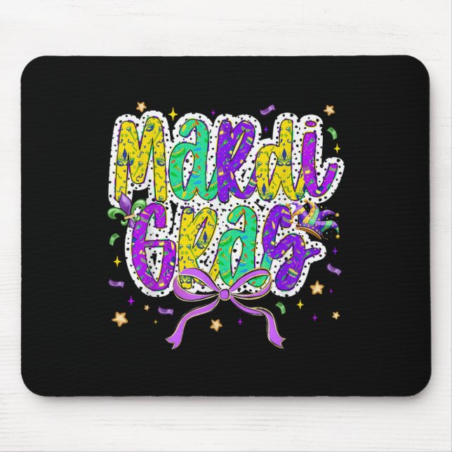 Cute Mardi Gras Fat Tuesday Coquette Bow Kids Girl Mouse Pad (Front)