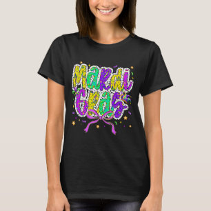 Cute Mardi Gras Fat Tuesday Coquette Bow Kids Girl T-Shirt