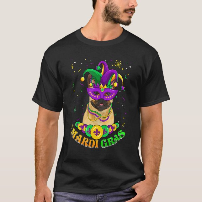 Cute Mardi Gras French Bulldog Dog Dad Dog Mom Mas T-Shirt (Front)