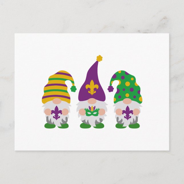 Cute Mardi Gras Gnome Holiday Postcard (Front)