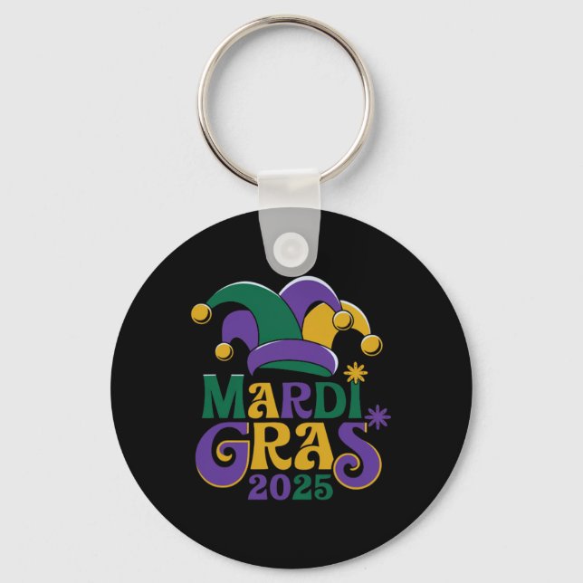 Cute Mardi Gras Mask Fun 2025  Key Ring (Front)