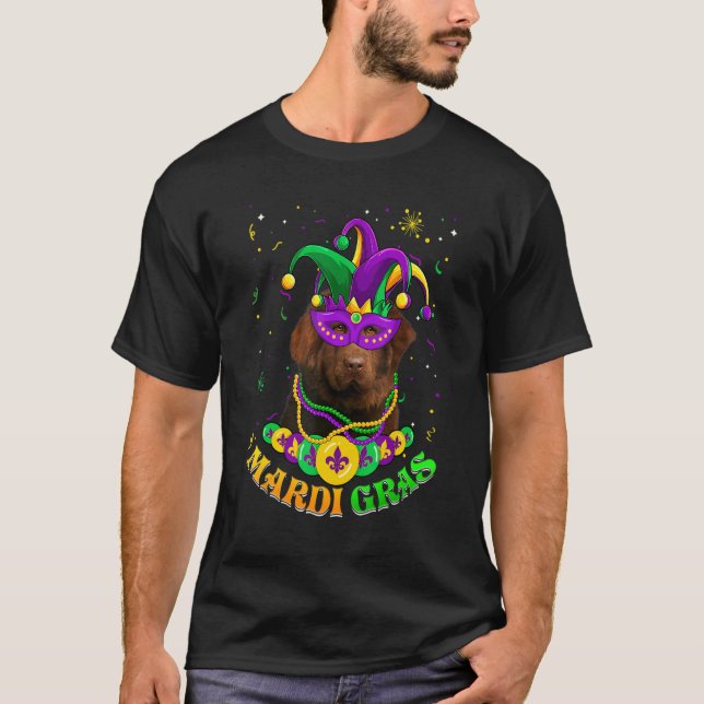 Cute Mardi Gras Newfoundland Dog Dad Dog Mum Mask  T-Shirt (Front)