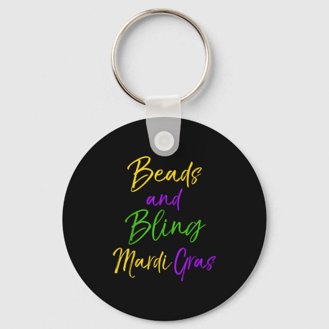 Cute Mardi Gras Party Quote Gift Beads And Bling M Key Ring (Front)