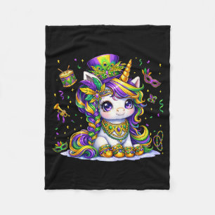 Cute mardi gras princess unicorn bead women girl fleece blanket