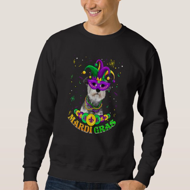Cute Mardi Gras Schnauzer Dog Dad Dog Mom Mask Bea Sweatshirt (Front)
